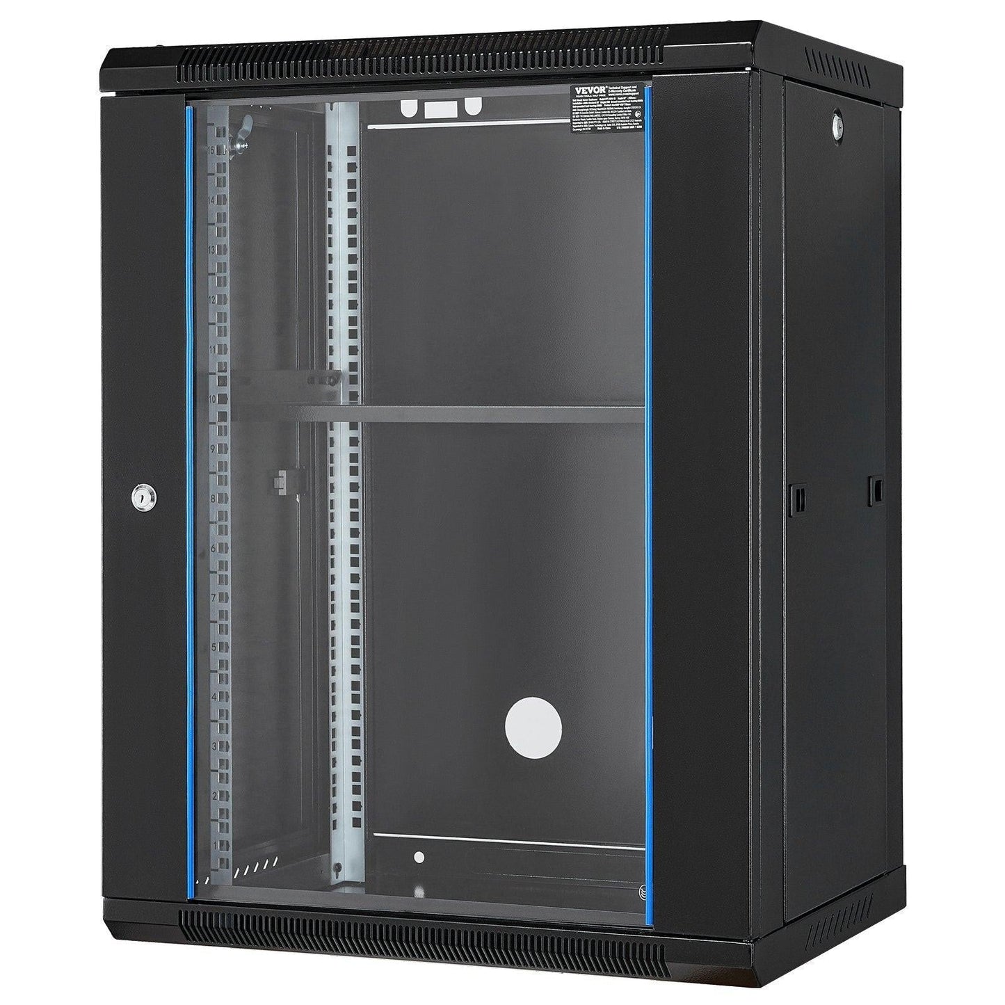 15U Wall Mount Network Cabinet, 226.8 kg Max. Ground Load Capacity, Server Rack Cabinet Enclosure with Locking Tempered Glass Door, Side Panels, Q235 Carbon Steel, for IT Equipment, A/V Devices.