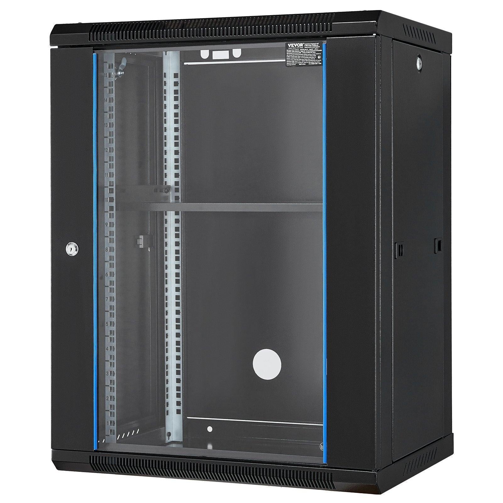15U Wall Mount Network Cabinet, 226.8 kg Max. Ground Load Capacity, Server Rack Cabinet Enclosure with Locking Tempered Glass Door, Side Panels, Q235 Carbon Steel, for IT Equipment, A/V Devices.