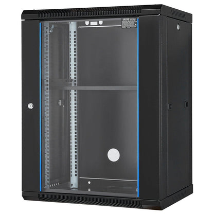 15U Wall Mount Network Cabinet, 226.8 kg Max. Ground Load Capacity, Server Rack Cabinet Enclosure with Locking Tempered Glass Door, Side Panels, Q235 Carbon Steel, for IT Equipment, A/V Devices.
