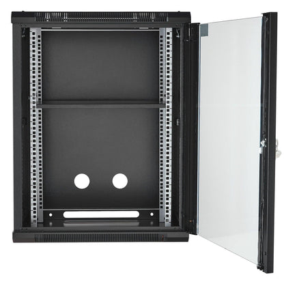 15U Wall Mount Network Cabinet, 226.8 kg Max. Ground Load Capacity, Server Rack Cabinet Enclosure with Locking Tempered Glass Door, Side Panels, Q235 Carbon Steel, for IT Equipment, A/V Devices.