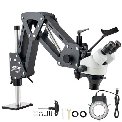 Multi-Directional Microscope with Spring Bracket, 7X-45X Magnification Jewelry Microscope, Micro Jewelry Inlaid Stand with Integrated USB Ring LED Light, Jewelers Microscope for Jewelry Inlay.