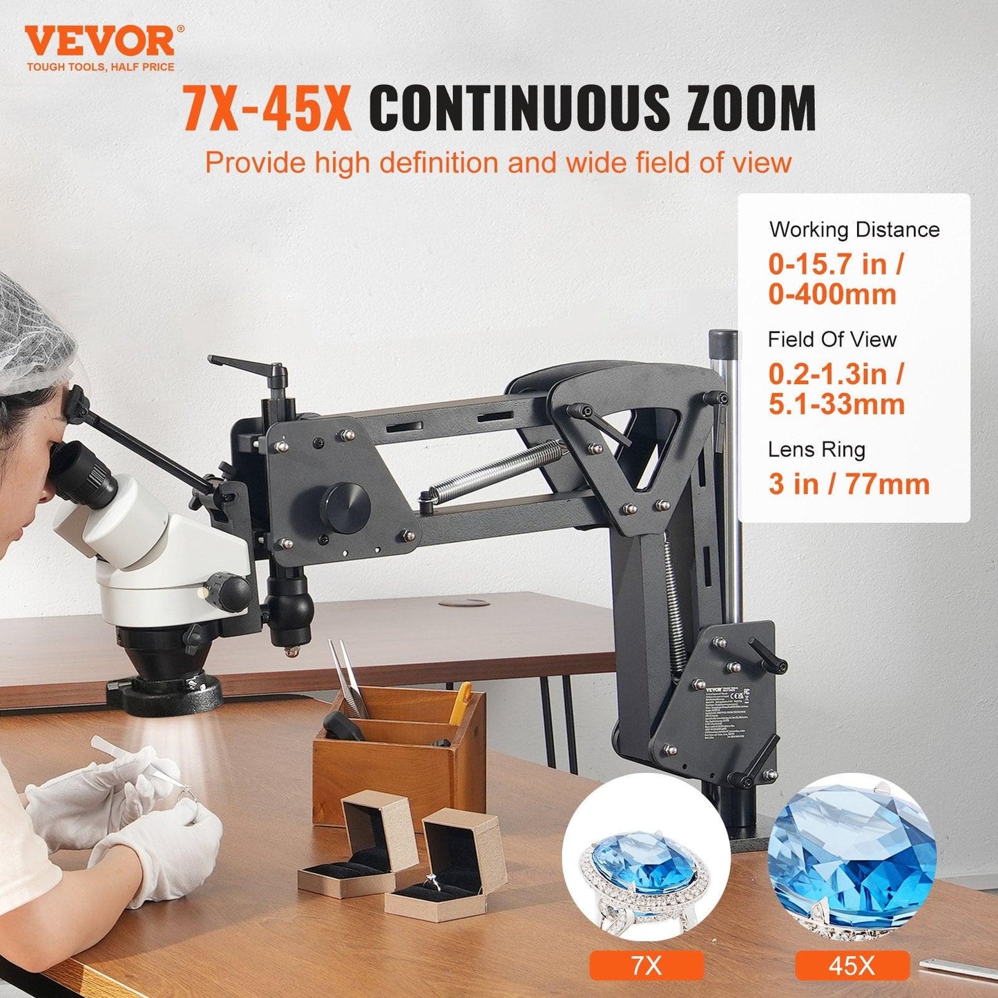 Multi-Directional Microscope with Spring Bracket, 7X-45X Magnification Jewelry Microscope, Micro Jewelry Inlaid Stand with Integrated USB Ring LED Light, Jewelers Microscope for Jewelry Inlay.