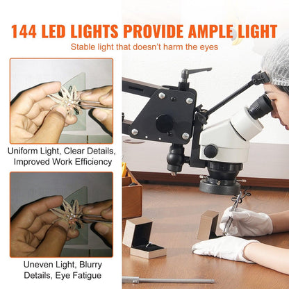 Multi-Directional Microscope with Spring Bracket, 7X-45X Magnification Jewelry Microscope, Micro Jewelry Inlaid Stand with Integrated USB Ring LED Light, Jewelers Microscope for Jewelry Inlay.