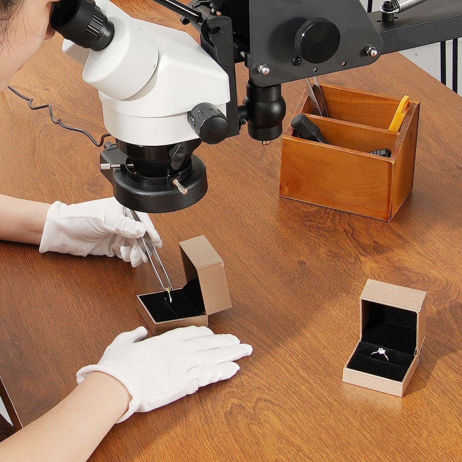 Multi-Directional Microscope with Spring Bracket, 7X-45X Magnification Jewelry Microscope, Micro Jewelry Inlaid Stand with Integrated USB Ring LED Light, Jewelers Microscope for Jewelry Inlay.