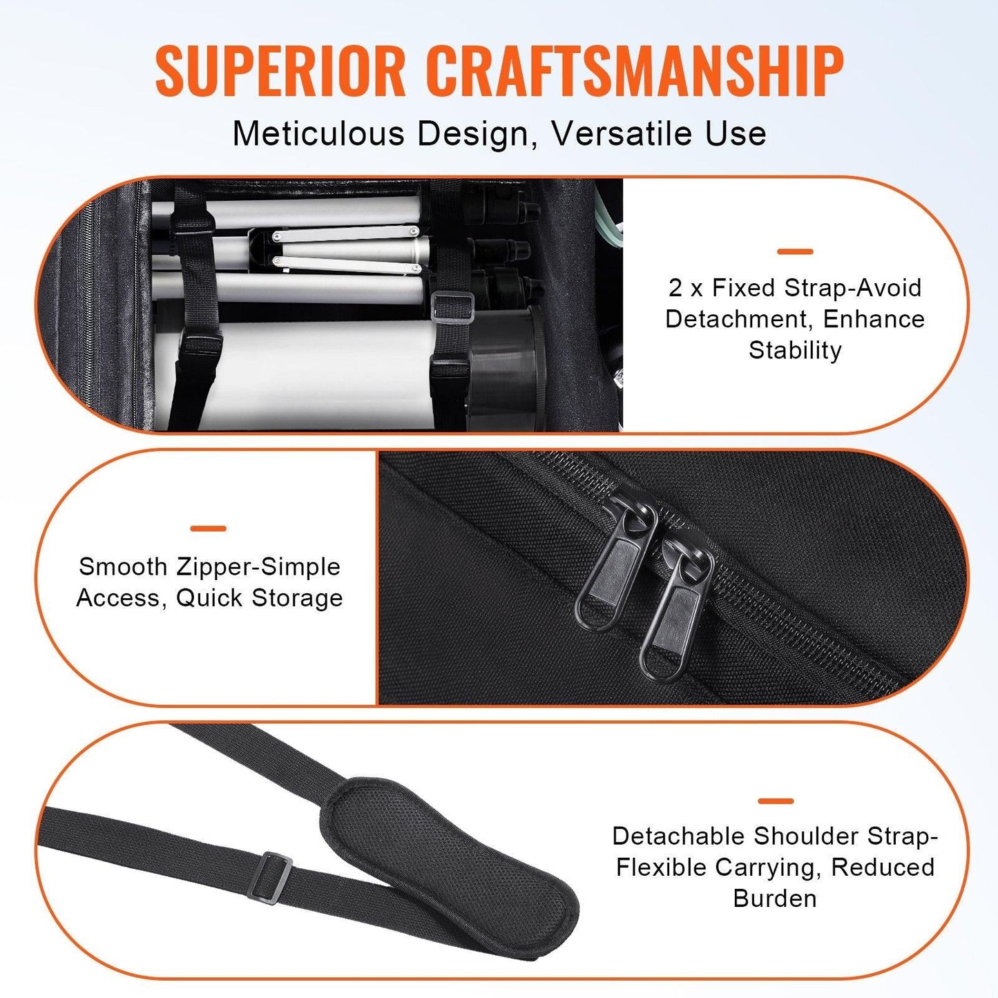 Telescope Case, 560 mm, Telescope Storage Bag with Fixed Buckles, Multi-Pocket & Detachable Divider for Telescope, Shock-Absorbent Telescope Carrying Case to Easily Secure Optical Tube & Tripod.