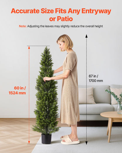Artificial Topiary Cedar Trees, 2 Set 1524mm Faux Pine Shrubs Plants, Fake Silk Tree Look Real, Easy Assembly for Decor Front Porch Outdoor Patio Garden Balcony Backyard Indoor Office