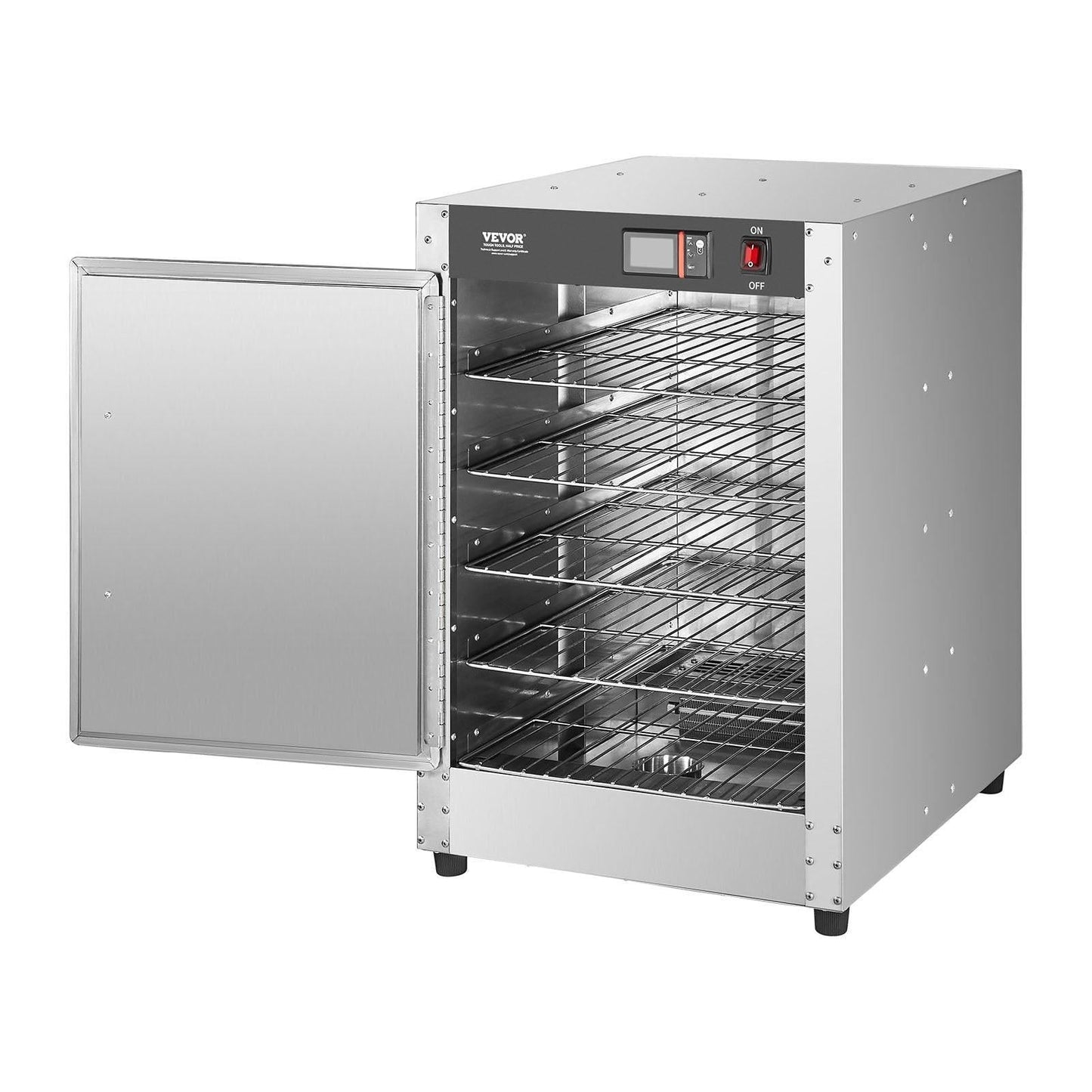 Hot Box Food Warmer, 5-Tier Concession Warmer with Water Tray, 5 Pans, Single-door and Adjustable Shelves, Stainless Steel Food Warmer Cabinet, Ideal for Storing Pizza, Chicken, Restaurant.