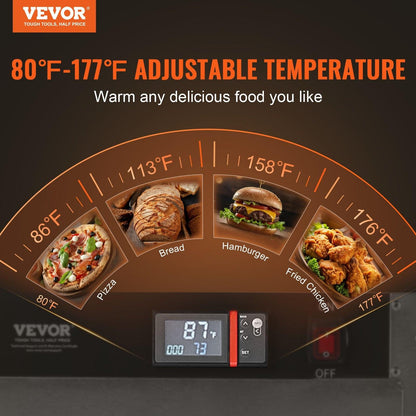Hot Box Food Warmer, 5-Tier Concession Warmer with Water Tray, 5 Pans, Single-door and Adjustable Shelves, Stainless Steel Food Warmer Cabinet, Ideal for Storing Pizza, Chicken, Restaurant.