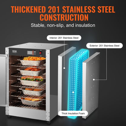 Hot Box Food Warmer, 5-Tier Concession Warmer with Water Tray, 5 Pans, Single-door and Adjustable Shelves, Stainless Steel Food Warmer Cabinet, Ideal for Storing Pizza, Chicken, Restaurant.