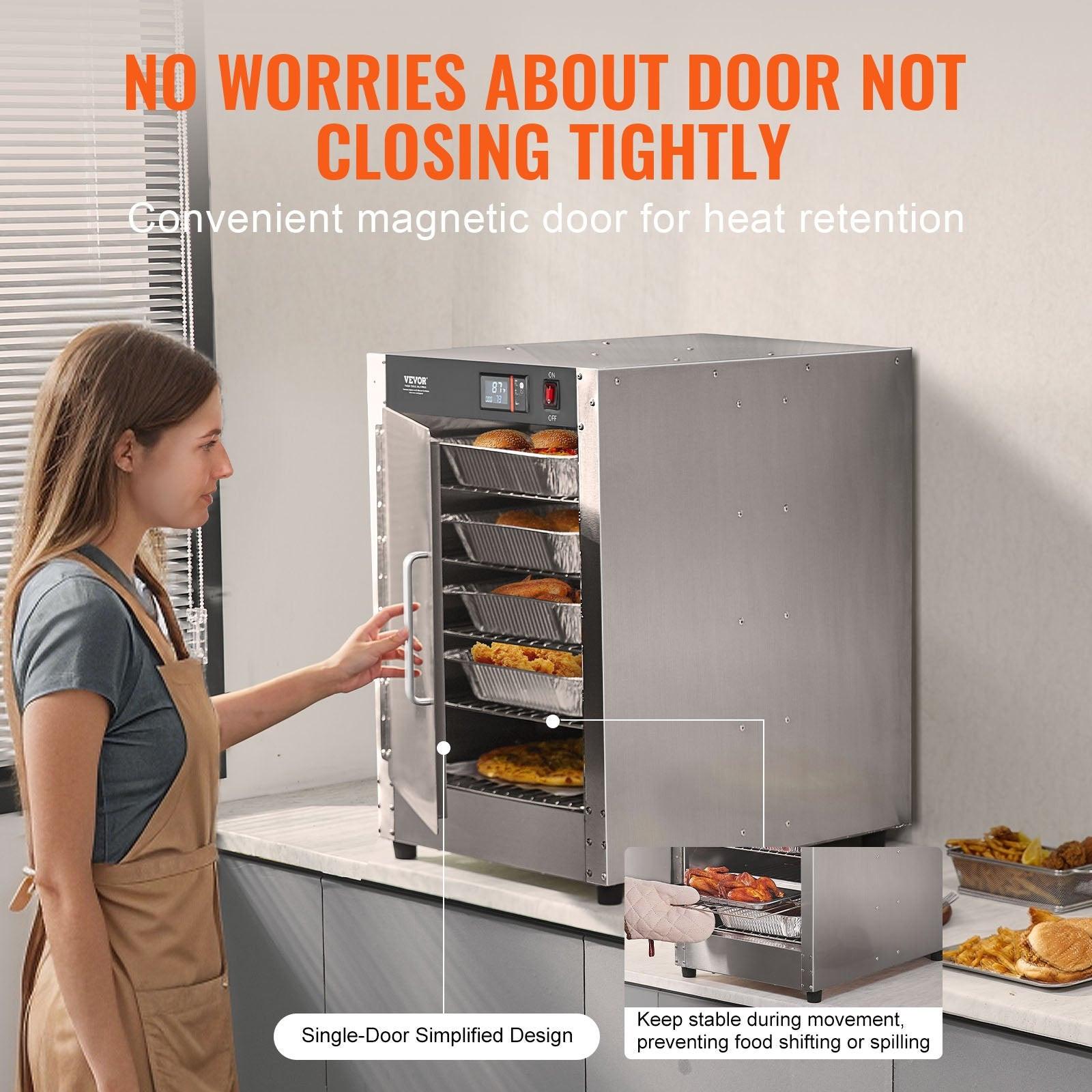 Hot Box Food Warmer, 5-Tier Concession Warmer with Water Tray, 5 Pans, Single-door and Adjustable Shelves, Stainless Steel Food Warmer Cabinet, Ideal for Storing Pizza, Chicken, Restaurant.