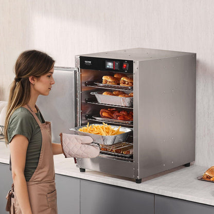 Hot Box Food Warmer, 5-Tier Concession Warmer with Water Tray, 5 Pans, Single-door and Adjustable Shelves, Stainless Steel Food Warmer Cabinet, Ideal for Storing Pizza, Chicken, Restaurant.