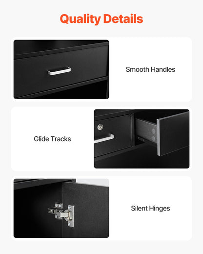 Reception Desk, 1200 x 480 x 1100 mm Rectangular Front Counter Table, Office Reception Counter with Lockable Drawer and Storage Cabinet, for Checkout, Lobby, Beauty Salon and Office, Black