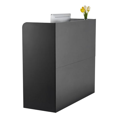 Reception Desk, 1200 x 480 x 1100 mm Rectangular Front Counter Table, Office Reception Counter with Lockable Drawer and Storage Cabinet, for Checkout, Lobby, Beauty Salon and Office, Black