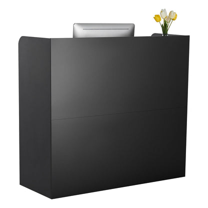 Reception Desk, 1200 x 480 x 1100 mm Rectangular Front Counter Table, Office Reception Counter with Lockable Drawer and Storage Cabinet, for Checkout, Lobby, Beauty Salon and Office, Black