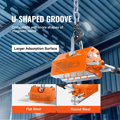 Magnetic Lifter, 400 kg/880 lbs Pulling Capacity, 2.5 Safety Factor, Neodymium & Steel, Lifting Magnet with Release, Permanent Lift Magnets, Heavy Duty Magnet for Hoist, Shop Crane, Block, Board