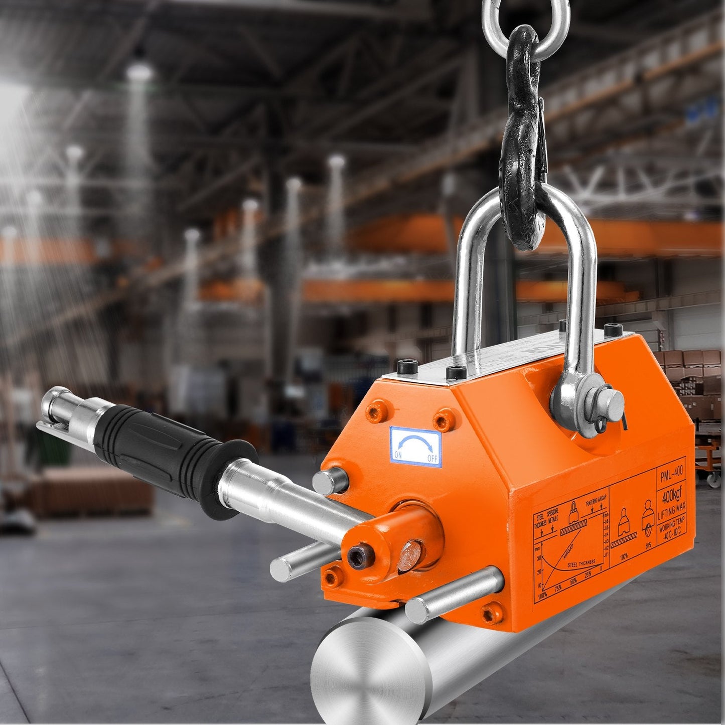 Magnetic Lifter, 400 kg/880 lbs Pulling Capacity, 2.5 Safety Factor, Neodymium & Steel, Lifting Magnet with Release, Permanent Lift Magnets, Heavy Duty Magnet for Hoist, Shop Crane, Block, Board
