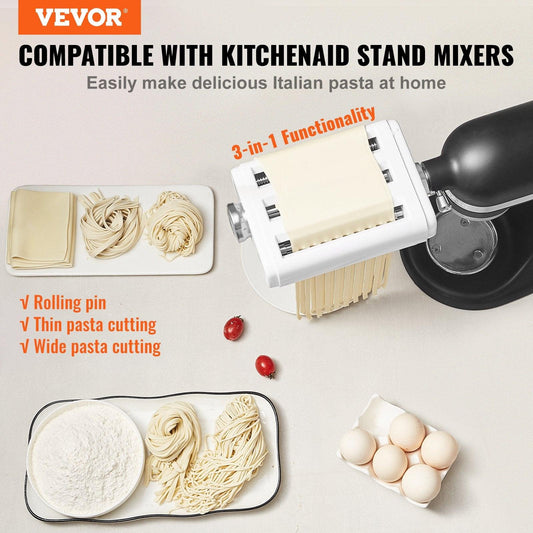 Pasta Attachment for KitchenAid Stand Mixer, 3-IN-1 Stainless Steel Pasta Roller Cutter Set Including Pasta Sheet Roller, Spaghetti and Fettuccine Cutter, 8 Adjustable Thickness Knob Pasta Maker.