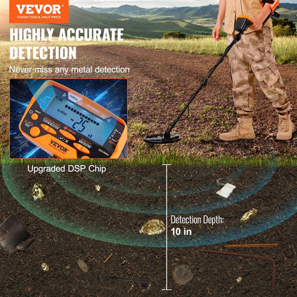 Metal Detector for Adults&Kids, 250mm, Professional Adjustable Higher Accuracy Gold Detector, IP68 Waterproof Coil with LCD Display 7 Modes Advanced DSP Chip, for Detecting Gold Treasure Hunting.