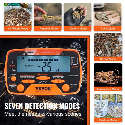 Metal Detector for Adults&Kids, 250mm, Professional Adjustable Higher Accuracy Gold Detector, IP68 Waterproof Coil with LCD Display 7 Modes Advanced DSP Chip, for Detecting Gold Treasure Hunting.