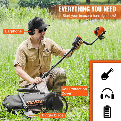 Metal Detector for Adults&Kids, 250mm, Professional Adjustable Higher Accuracy Gold Detector, IP68 Waterproof Coil with LCD Display 7 Modes Advanced DSP Chip, for Detecting Gold Treasure Hunting.