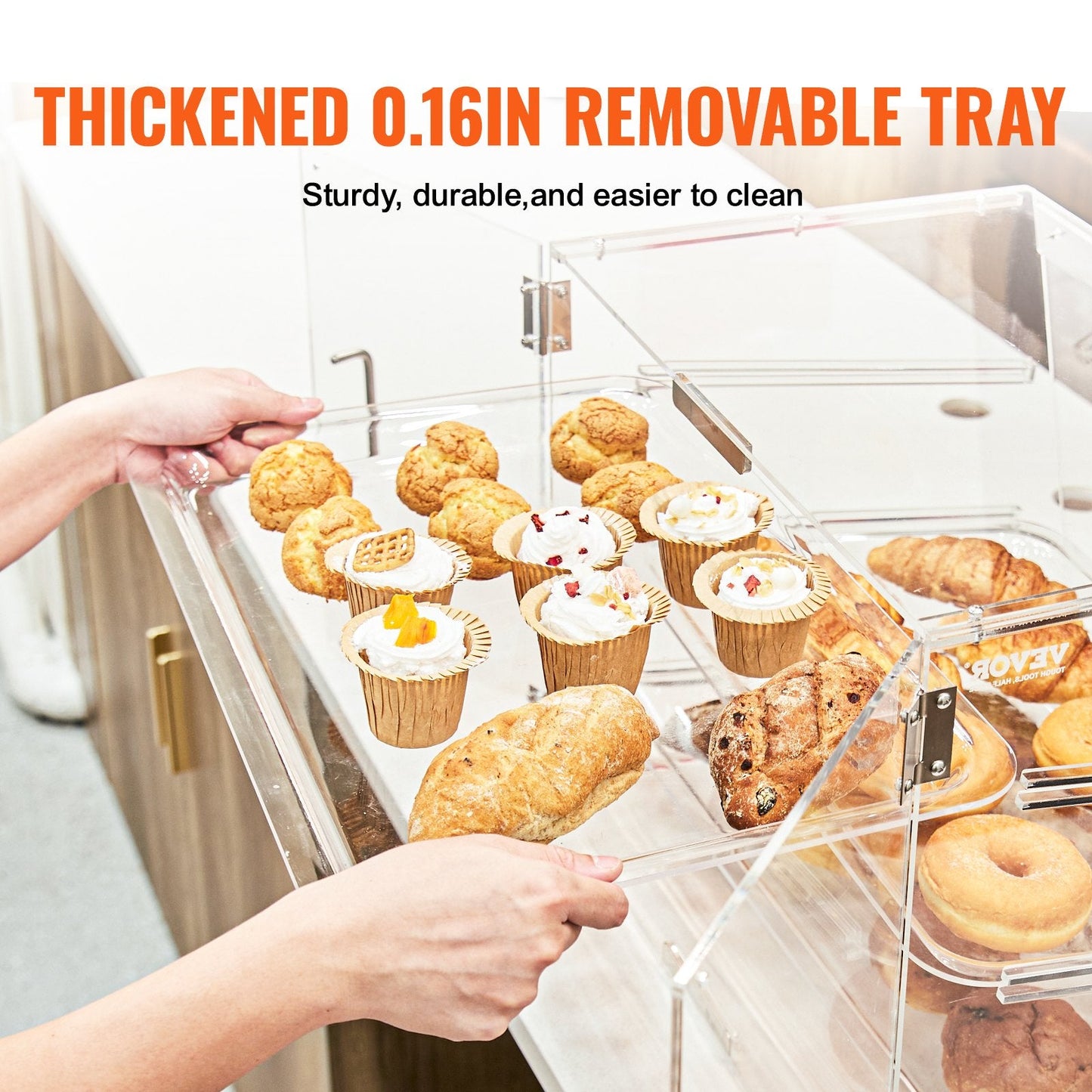 Pastry Display Case, 2-Tier Commercial Countertop Bakery Display Case, Acrylic Display Box with Rear Door Access & Removable Shelves, Keep Fresh for Donut Bagels Cake Cookie