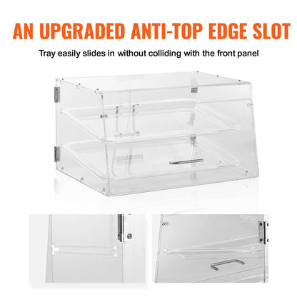 Pastry Display Case, 2-Tier Commercial Countertop Bakery Display Case, Acrylic Display Box with Rear Door Access & Removable Shelves, Keep Fresh for Donut Bagels Cake Cookie