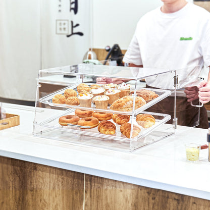Pastry Display Case, 2-Tier Commercial Countertop Bakery Display Case, Acrylic Display Box with Rear Door Access & Removable Shelves, Keep Fresh for Donut Bagels Cake Cookie