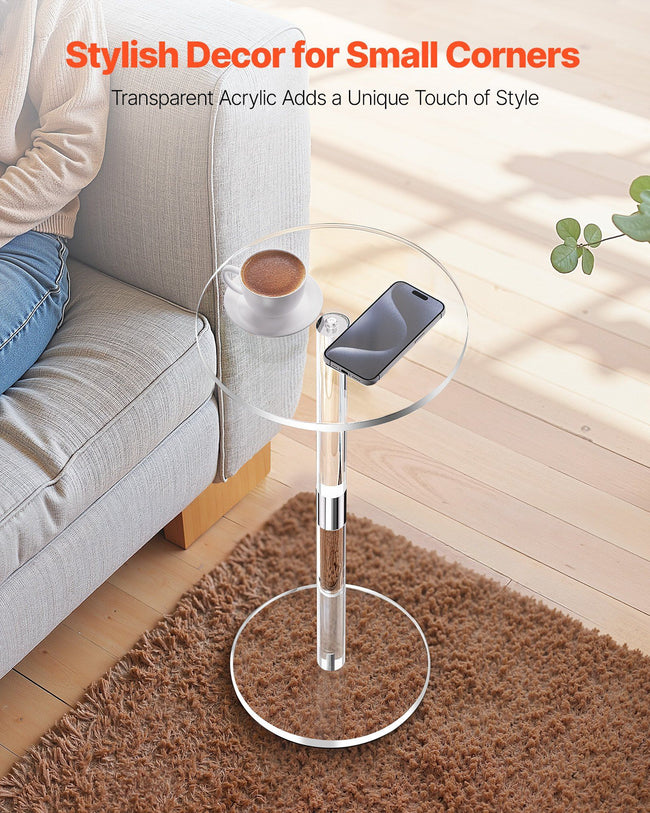 Acrylic Drink Table, Clear End Table Round Top with Solid Post, Modern Acrylic Cake Table Stand, Transparent Side Desk for Coffee, Drink, Food, Snack, Easy Assembly, 25.4 x 25.4 x 54 cm (Clear) Main Image