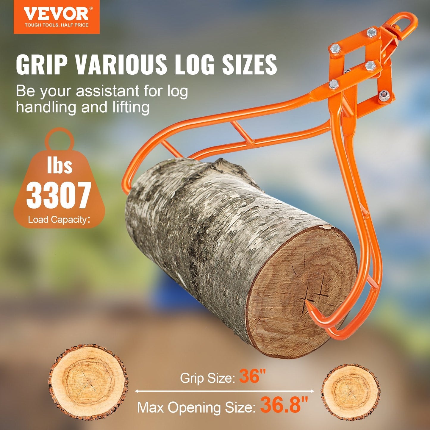 Timber Claw Hook, 36 inch 4 Claw Log Grapple for Logging Tongs, Swivel Steel Log Lifting Tongs, Eagle Claws Design with 3307 lbs/1500 kg Loading Capacity for Tractors, ATVs, Trucks, Forklifts