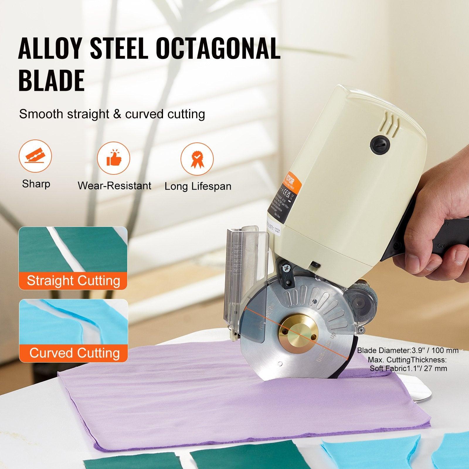 Fabric Cutter, 250W Electric Rotary Fabric Cutting Machine, 1.1" Cutting Thickness, Octagonal Knife, with Replacement Blade and Sharpening Stones, for Multi-Layer Cloth Fabric Leather.