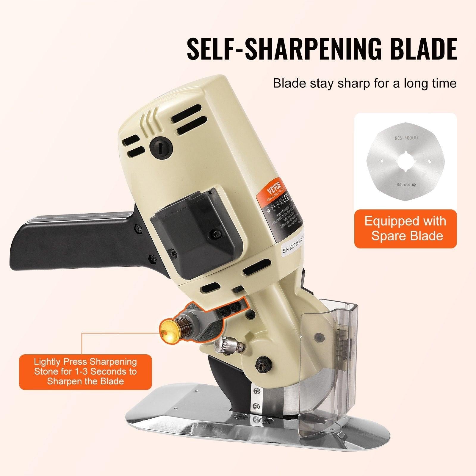 Fabric Cutter, 250W Electric Rotary Fabric Cutting Machine, 1.1" Cutting Thickness, Octagonal Knife, with Replacement Blade and Sharpening Stones, for Multi-Layer Cloth Fabric Leather.