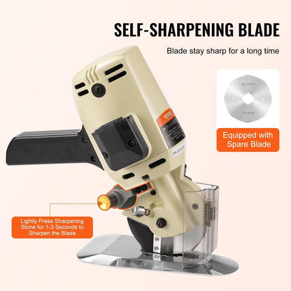 Fabric Cutter, 250W Electric Rotary Fabric Cutting Machine, 1.1" Cutting Thickness, Octagonal Knife, with Replacement Blade and Sharpening Stones, for Multi-Layer Cloth Fabric Leather.