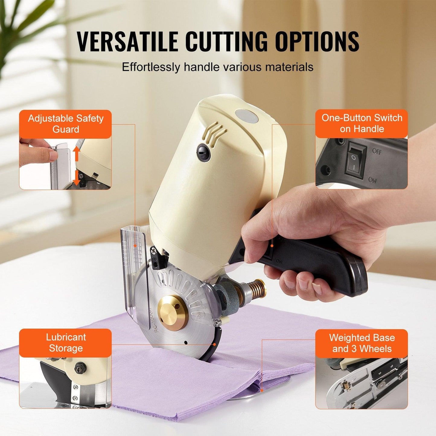 Fabric Cutter, 250W Electric Rotary Fabric Cutting Machine, 1.1" Cutting Thickness, Octagonal Knife, with Replacement Blade and Sharpening Stones, for Multi-Layer Cloth Fabric Leather.