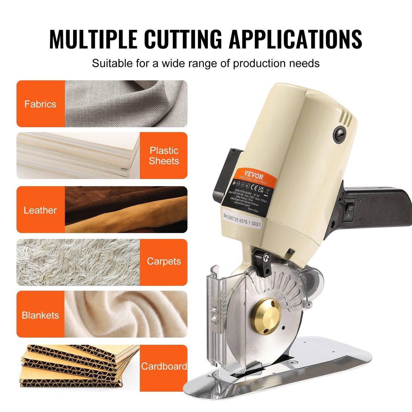 Fabric Cutter, 250W Electric Rotary Fabric Cutting Machine, 1.1" Cutting Thickness, Octagonal Knife, with Replacement Blade and Sharpening Stones, for Multi-Layer Cloth Fabric Leather.