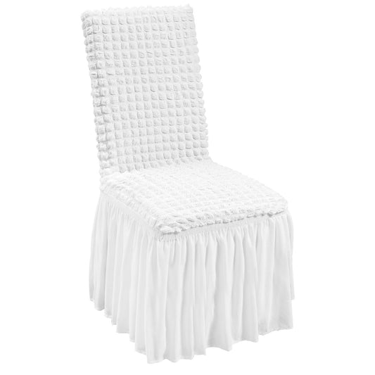 Stretch Spandex Folding Chair Covers, Universal Fitted Chair Cover with Skirt, Removable Washable Protective Slipcovers, for Wedding, Holiday, Banquet, Party, Celebration, Dining (4 PCS White)