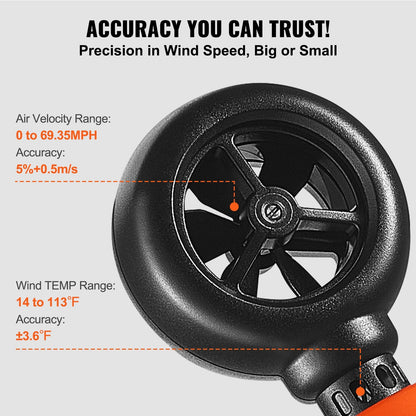 Handheld Anemometer, -10℃ to 45℃, Digital Wind Speed Meter Gauge with LED Backlight Screen, Measures Wind Velocity Wind Temperature Air Flow Wind Chill, for Sailing Surfing Drone Flying HVAC