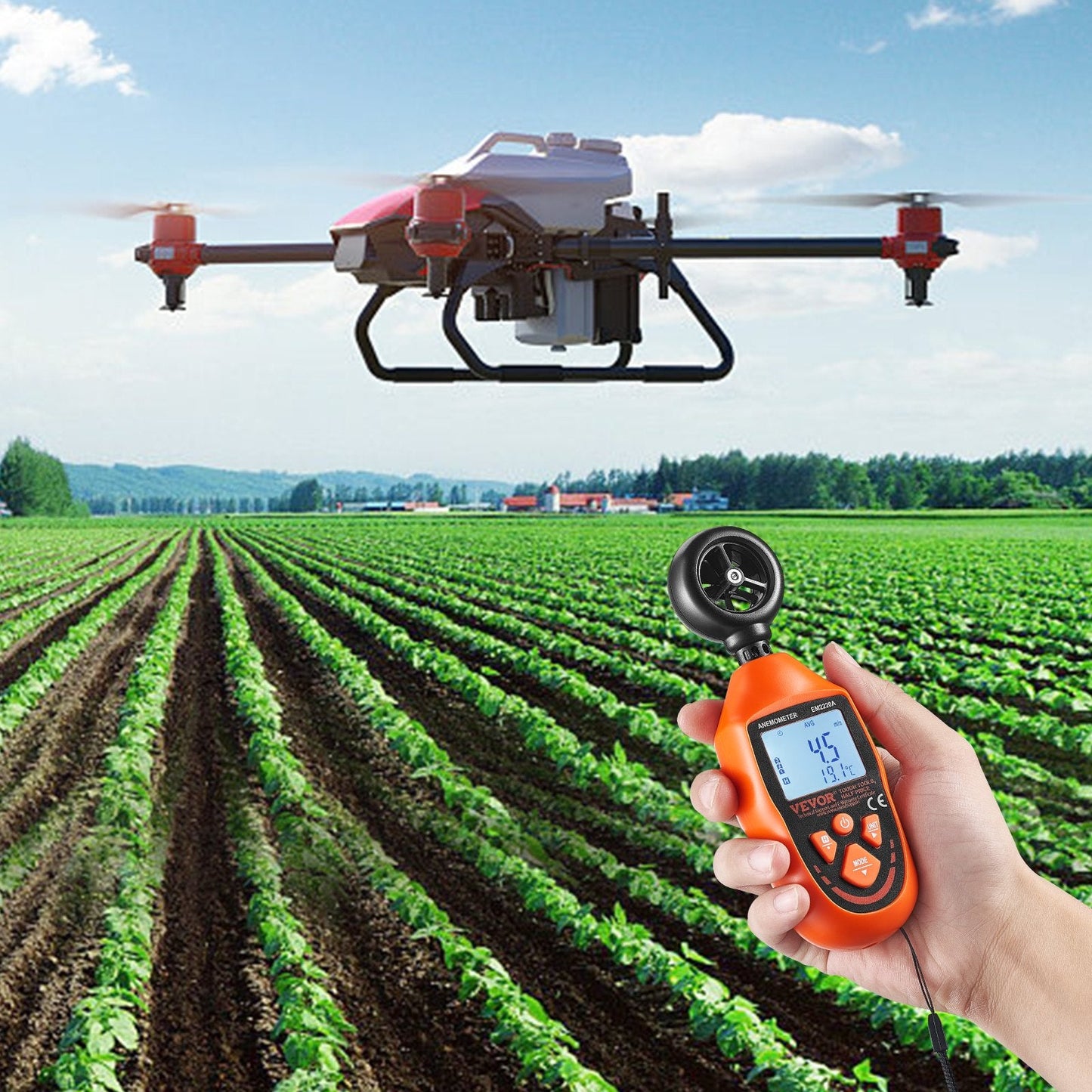 Handheld Anemometer, -10℃ to 45℃, Digital Wind Speed Meter Gauge with LED Backlight Screen, Measures Wind Velocity Wind Temperature Air Flow Wind Chill, for Sailing Surfing Drone Flying HVAC