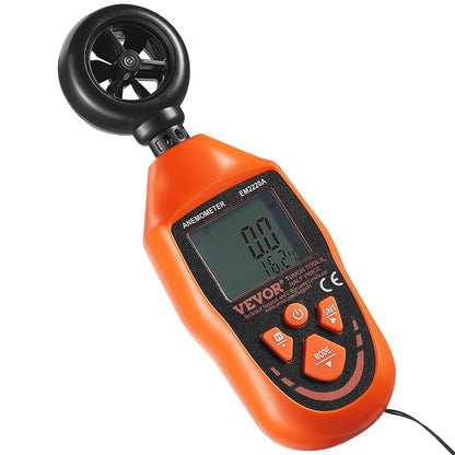 Handheld Anemometer, -10℃ to 45℃, Digital Wind Speed Meter Gauge with LED Backlight Screen, Measures Wind Velocity Wind Temperature Air Flow Wind Chill, for Sailing Surfing Drone Flying HVAC