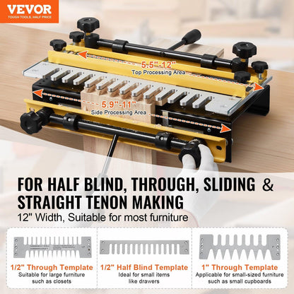 Dovetail Jig, 310 mm Width, Dove Tailing Router Jigs with 4 Router Bits & 6 Templates, Precise Alignment Dove Tail Jig, Mortise and Tenon Woodworking Tools for Furniture & Wood Cabinet Making.
