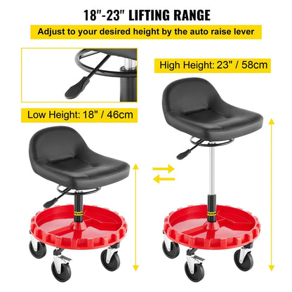 Shop Stool, 135 kg Rolling Garage Stool, 56 cm to 66 cm Adjustable Height Mobile Rolling Gear Seat, Round Tray Garage Pneumatic Stool, All-Terrain 12.7 cm Casters with Two Brakes Mechanic Seat