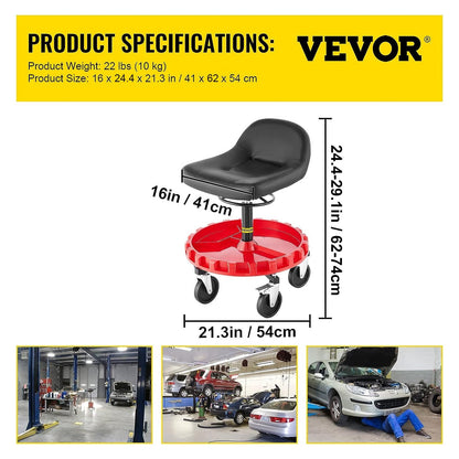 Shop Stool, 135 kg Rolling Garage Stool, 56 cm to 66 cm Adjustable Height Mobile Rolling Gear Seat, Round Tray Garage Pneumatic Stool, All-Terrain 12.7 cm Casters with Two Brakes Mechanic Seat