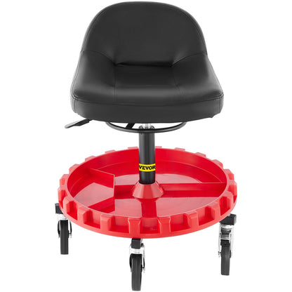 Shop Stool, 135 kg Rolling Garage Stool, 56 cm to 66 cm Adjustable Height Mobile Rolling Gear Seat, Round Tray Garage Pneumatic Stool, All-Terrain 12.7 cm Casters with Two Brakes Mechanic Seat