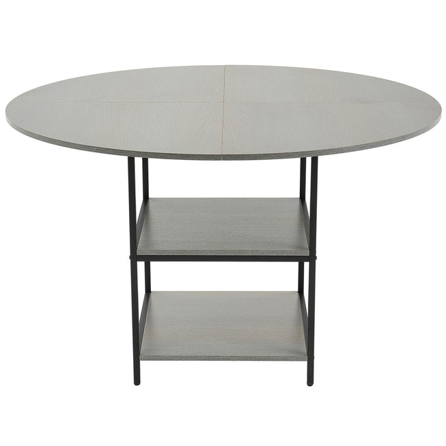 Round Dining Table, 47 inch Wood Table for 4-6 Person, Modern Circle Dinner Furniture, Leisure Tables with Storage Shelf and Metal Legs, for Home Kitchen Living Room, Grey (Only Table) Hover Image