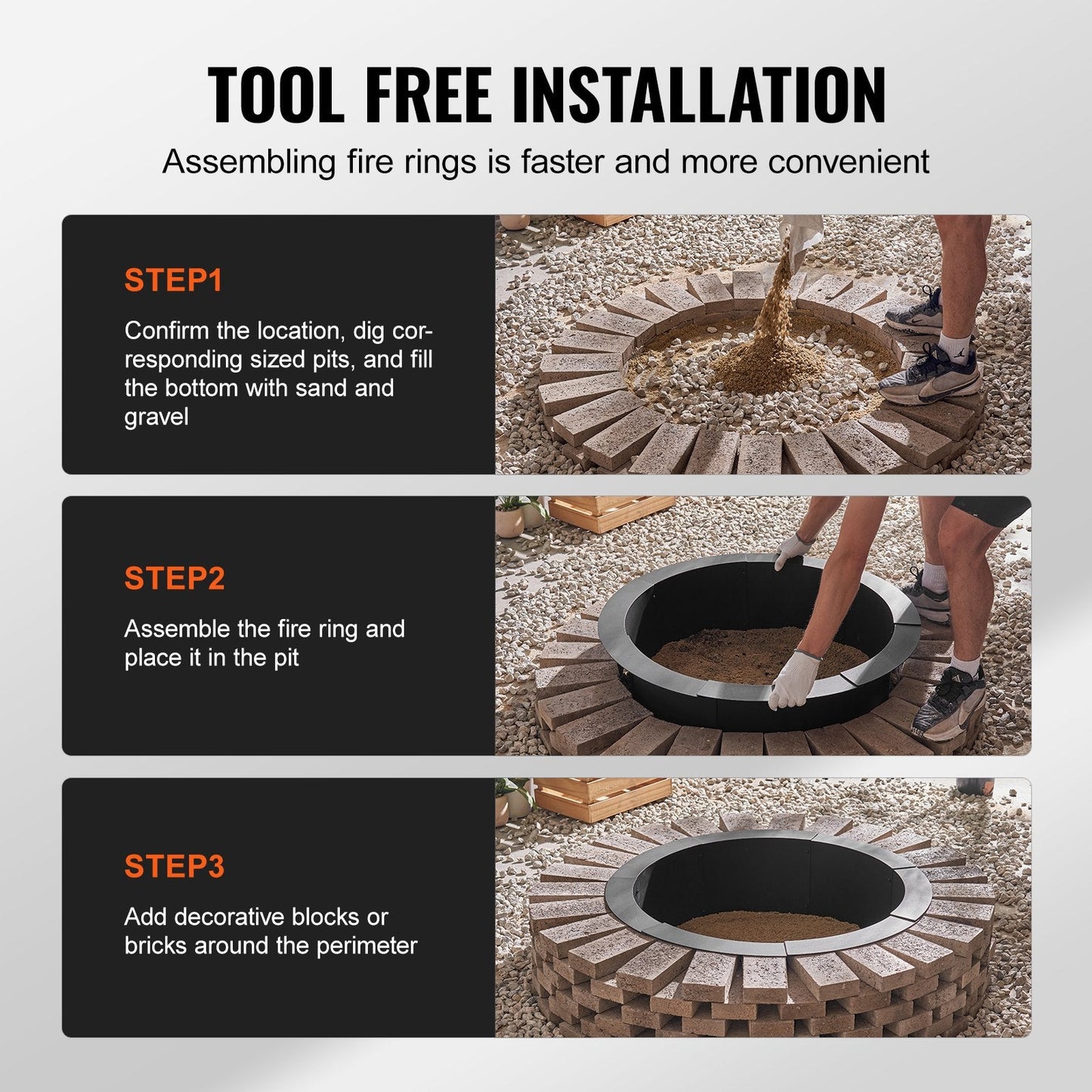 Fire Pit Ring, 40-Inch Outer/36-Inch Inner Diameter, 10inch Height 2.5mm Thick Fire Pit Insert, Heavy Duty Carbon Steel Liner DIY Campfire Ring above or In-Ground, for Outdoor Camping, Bonfires