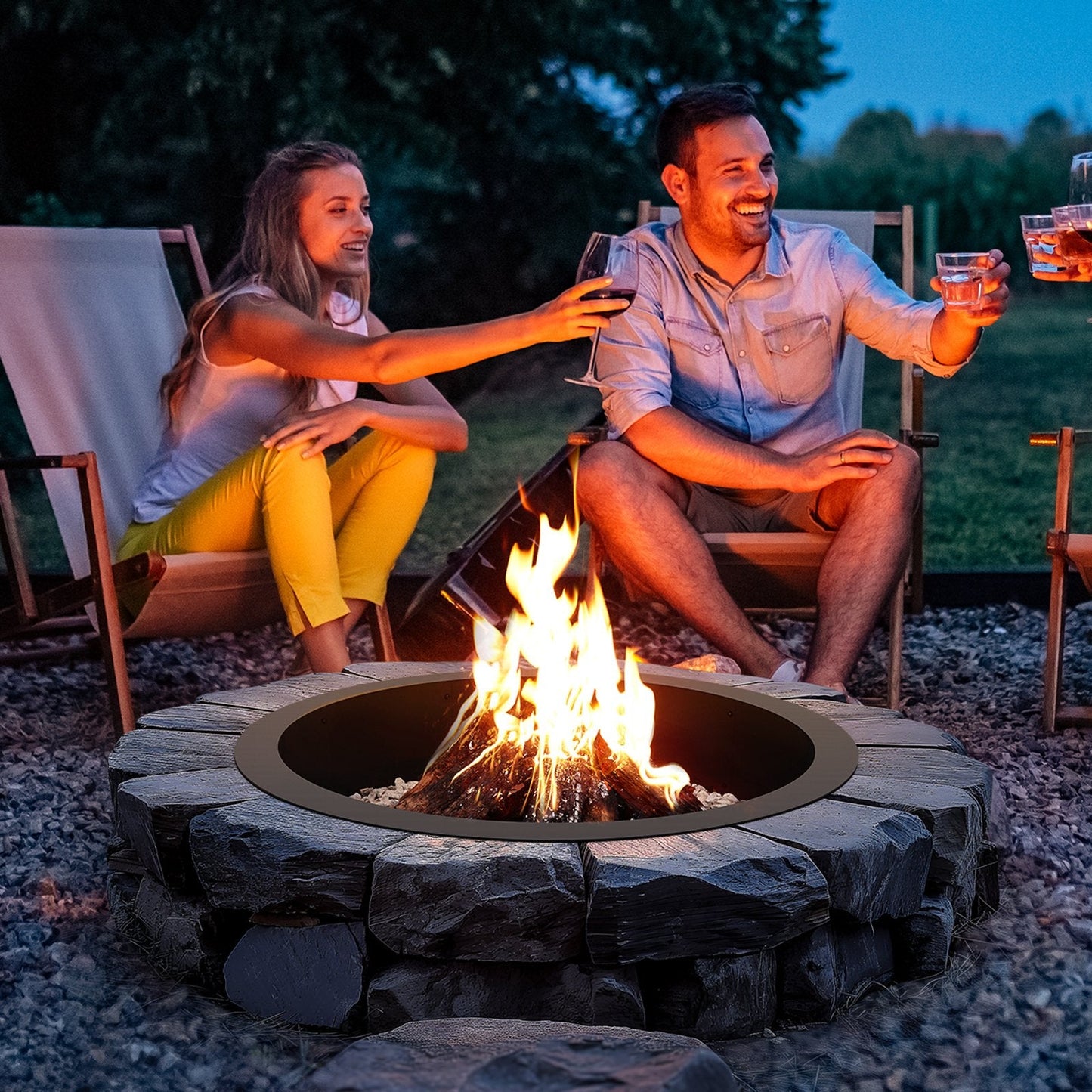 Fire Pit Ring, 40-Inch Outer/36-Inch Inner Diameter, 10inch Height 2.5mm Thick Fire Pit Insert, Heavy Duty Carbon Steel Liner DIY Campfire Ring above or In-Ground, for Outdoor Camping, Bonfires