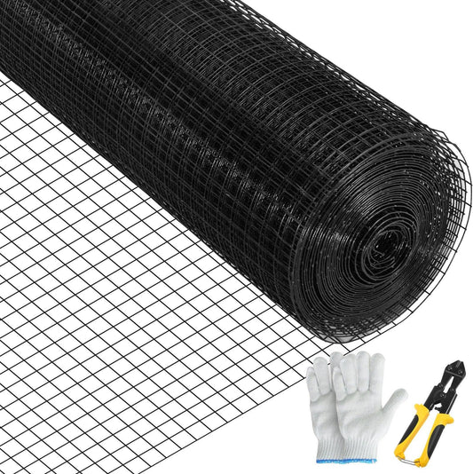 Hardware Cloth, 24\" x50\' & 1\"x1\" Mesh Size, Galvanized Steel Vinyl Coated 16 Gauge Welded Wire with A Cutting Plier & A Pair of Fabric Gloves, for Garden Fencing & Pet Enclosures, Black.