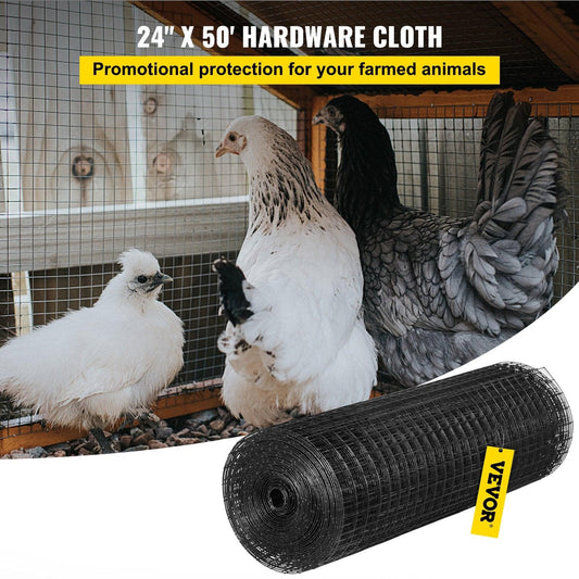 Hardware Cloth, 24\" x50\' & 1\"x1\" Mesh Size, Galvanized Steel Vinyl Coated 16 Gauge Welded Wire with A Cutting Plier & A Pair of Fabric Gloves, for Garden Fencing & Pet Enclosures, Black.