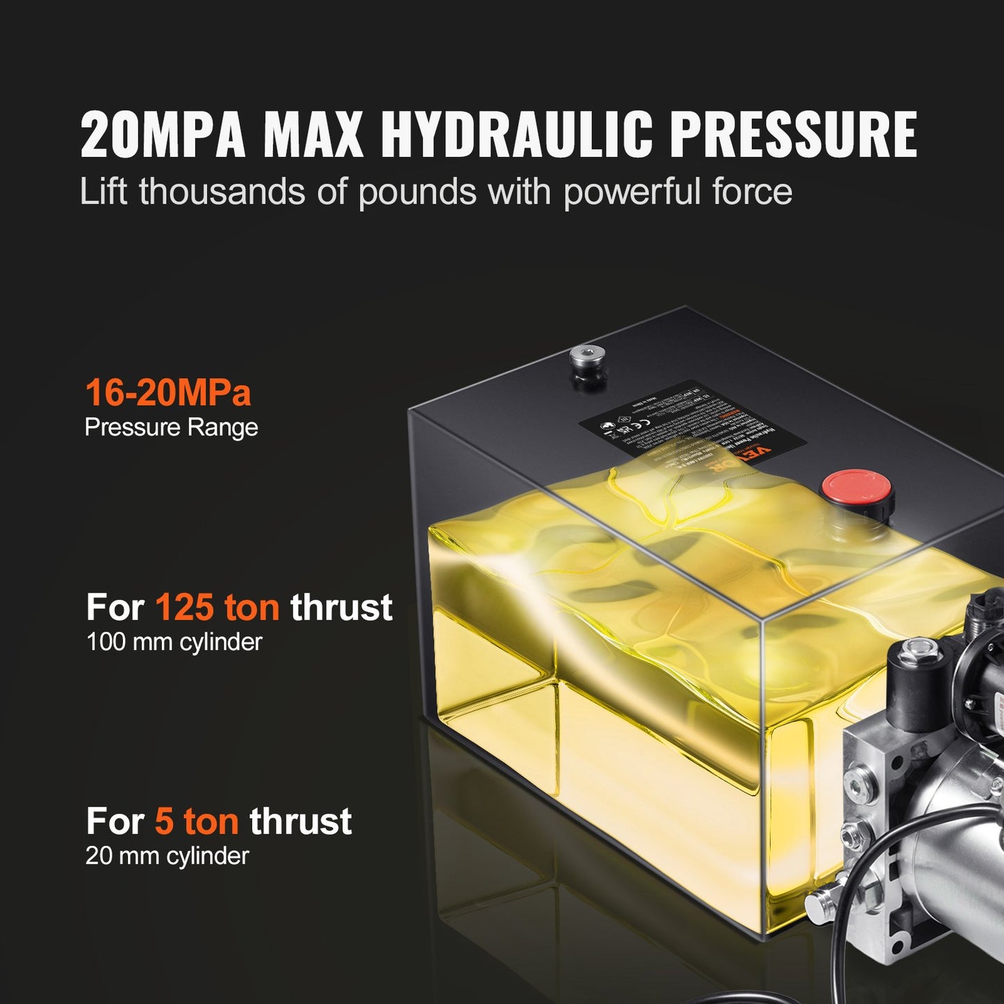 Hydraulic Pump, 8 Quart Hydraulic Power Unit, Single Acting Dump Trailer Pump, 0.91 GPM Flow Rate, 3200 PSI Max Relief Pressure, DC 12V Hydraulic Pump for Dump Trailer Car Lifting