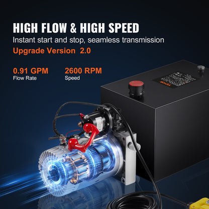 Hydraulic Pump, 8 Quart Hydraulic Power Unit, Single Acting Dump Trailer Pump, 0.91 GPM Flow Rate, 3200 PSI Max Relief Pressure, DC 12V Hydraulic Pump for Dump Trailer Car Lifting