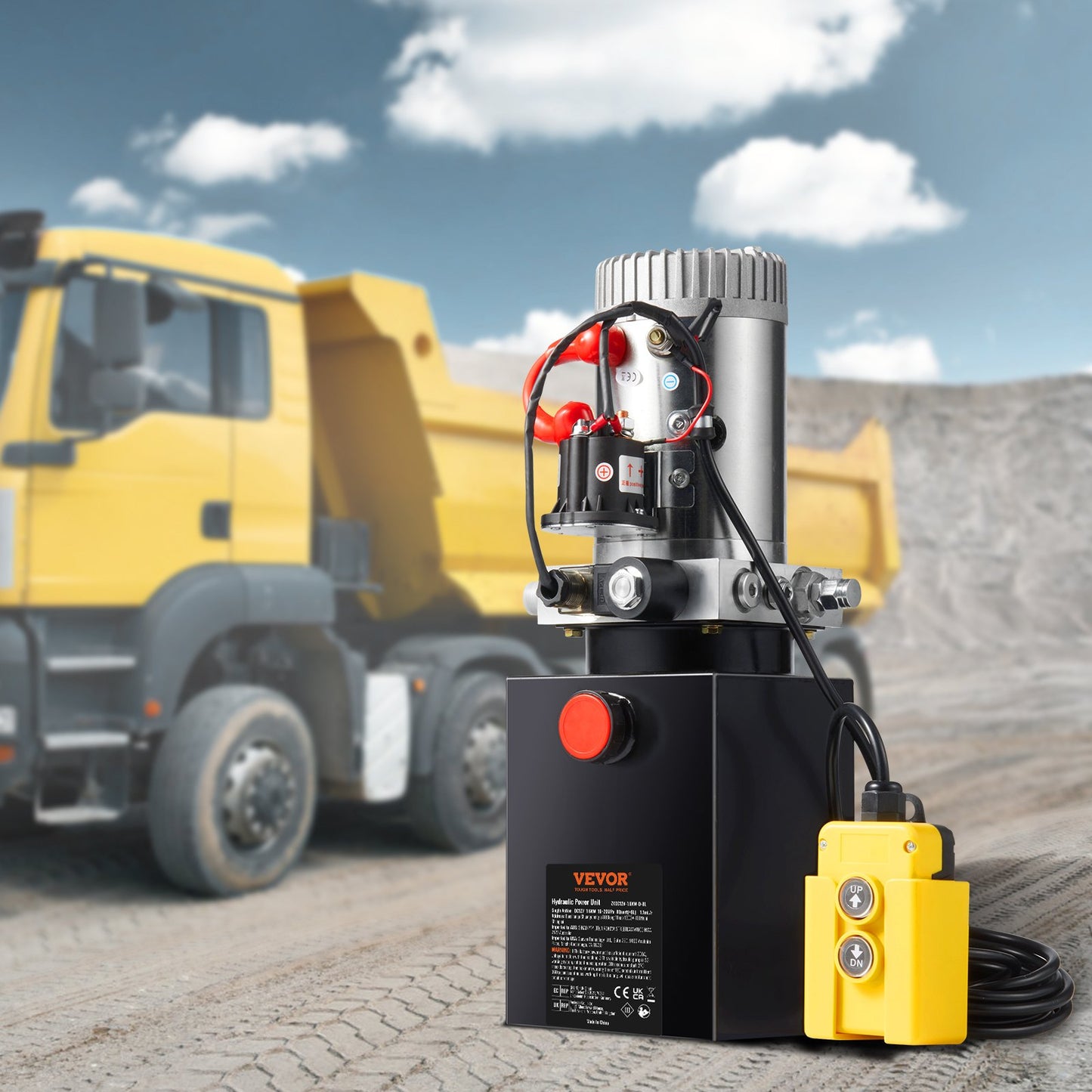 Hydraulic Pump, 8 Quart Hydraulic Power Unit, Single Acting Dump Trailer Pump, 0.91 GPM Flow Rate, 3200 PSI Max Relief Pressure, DC 12V Hydraulic Pump for Dump Trailer Car Lifting